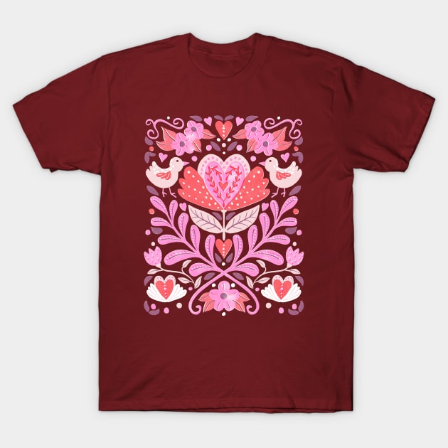 Folk Floral Heart Design T-Shirt by Annelie